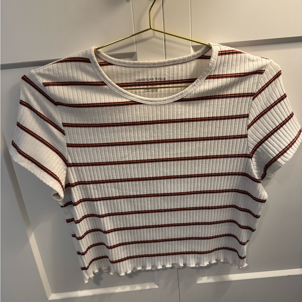 American Eagle Outfitters White and Red Striped Crop Top